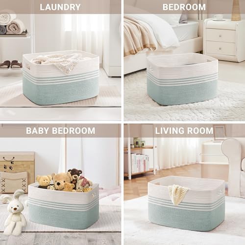 45L Small Woven Laundry Basket Hamper with Handles, Green - Image 4