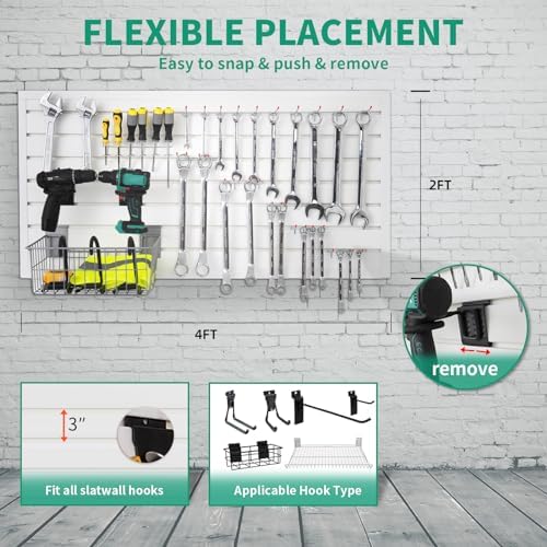 FRAYSCENT Slat Wall Paneling Garage Slat Wall Storage Systems Slatwall Panels Power Tool Organizer Wall Mount, PVC Garage Storage & Organization Products Slate Board (White, 4ft x 2ft) - Image 3