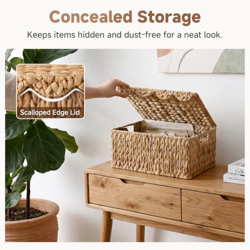 StorageWorks Wicker Basket with Lid, Woven Basket with Scalloped Edge - Image 4