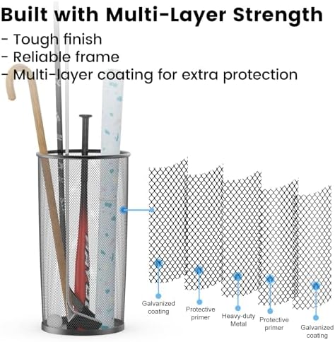19.5" H Mesh Umbrella Stand - Ventilated Mesh Umbrella Holder for Entryway - Extra Capacity Storage for Umbrellas Canes & More - Freestanding Indoor Organizer 10.4" L x 10.4" W x 19.5" H - 2P Black - Image 4