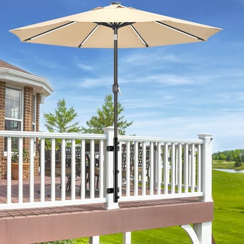 ZZM Patio Umbrella Holder for Deck Railing, Adjustable Deck Umbrella Mount Outdoor, Attachable to Railing Mounting Brackets - Upgraded 3 Screws to Secure Umbrella Handle, Maximizes Deck Space (Dark) - Image 6