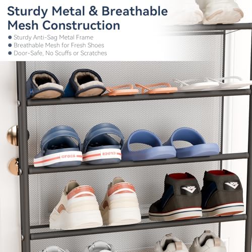 Whitmor 36 Pair Over the Door Shoe Rack,12 Tier Hanging Shoe Organizer with Metal Frame & Mesh Shelves, Heavy Duty Shoe Storage Holder for Door, 74" H x 21.7" W x 7.5" D, Gunmetal Gray - Image 5