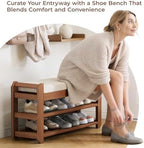 27.6" Shoe Rack Bench with Coat Rack, 2-Tier Entryway Storage Bench - Image 6