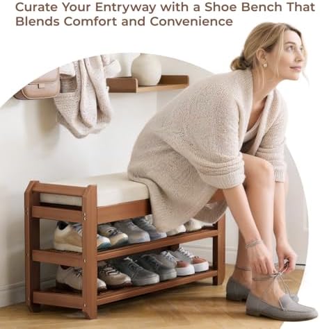 27.6" Shoe Rack Bench with Coat Rack, 2-Tier Entryway Storage Bench - Image 6