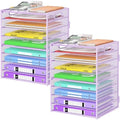 Cawukege 9 Tier Paper Organizer with Handle, 2 Pack Large Capacity Desk Organizer Mesh Paper Letter Tray File Folder Document Sorter for Classroom and Office Accessories Organization- Purple by Cawukege