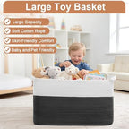 75L Large Blanket Storage Basket with Handles - White & Black - Image 4