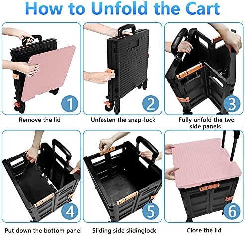 FELICON SELORSS Foldable Utility Cart Folding Portable Rolling Crate-Pink - Image 4