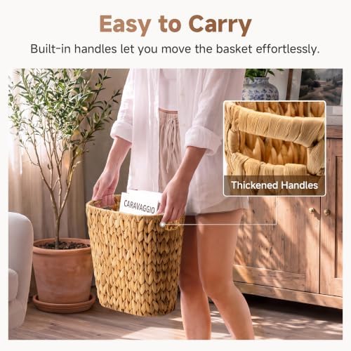 StorageWorks Wicker Waste Basket, Handwoven Water Hyacinth Trash Can with Built-in Handles, Wicker Garbage Can for Bedroom, Bathroom, 1 Pack - Image 4