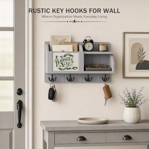 Rebee Vision Key Holder Wall Mount with Mail Organizer for Entryway, Gray - Image 6