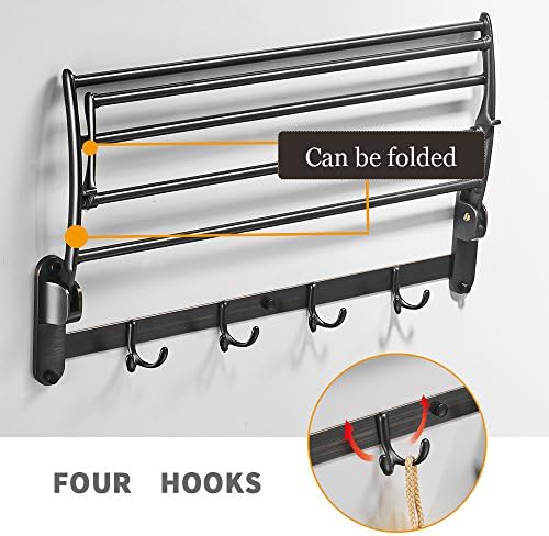 BESy Towel Racks with Foldable Towel Bar Hooks Wall Mount Oil Rubbed Bronze - Image 3