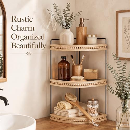 Novabright 3-Tier Corner Bathroom Counter Organizer Wooden Metal Shelf - Image 6