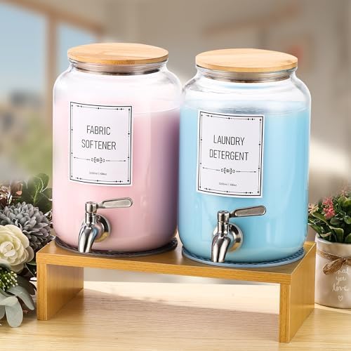 Laundry Detergent Dispenser. 0.9 Gallon Glass Laundry Soap Liquid Laundry Detergent Dispense. Fabric Softener Dispenser With Stand and Bamboo Lid. Laundry Room Organization and Storage - Image 4