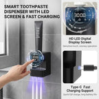 Wall-Mounted Automatic Toothpaste Dispenser, Toothbrush Cleaner with Sensor-Activated Design, Toothbrush Holder with Removable Slots & Smart Display, Toothpaste Dispenser for Kids & Adult (Black2.0) - Image 7