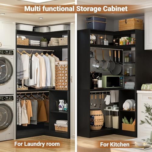 Aheaplus Corner Closet System with Shelves, L Shaped Walk-in Closets, Black - Image 5