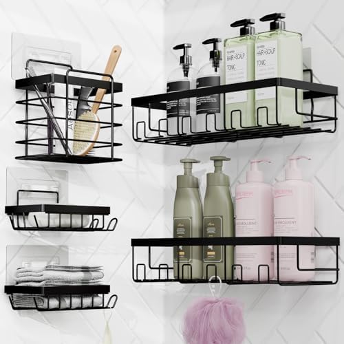 Clara Clark Bathroom Accessories Set - 27PC Bathroom Set with Adhesive Corner Shower Caddy Hanging, Bathroom Sets with Shower Curtain and Rugs, Navy Blue Shower Curtain Set with Bathroom Trash Can - Image 6