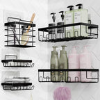 Clara Clark Bathroom Accessories Set - 27PC Bathroom Set with Adhesive Corner Shower Caddy Hanging, Bathroom Sets with Shower Curtain and Rugs, Navy Blue Shower Curtain Set with Bathroom Trash Can - Image 6