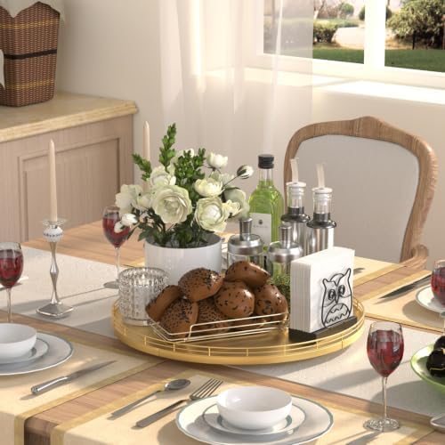 Oroyutor 16-Inch Oak Lazy Susan Organizer with Gold Metal Rail - Image 2