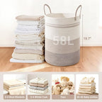 58L Tall Cotton Rope Laundry Basket with Handles, Brown Striped - Image 2