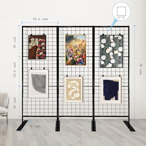 Room Divider Freestanding Gridwall, 3 Panel Folding Display Board Organizer with Base Feet, Privacy Screens Portable Freestanding Display Board Wire for Craft Shows Events Retail - Image 2
