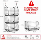 X-cosrack 3-Tier Hanging Closet Organizer, Laundry Room Organization | Space Saving Shelves with 1.65" Hook & 5 S-Hooks | Hanging Wire Baskets (12.4" W x 8.8" H x 10.24-11.8" D) - Image 3
