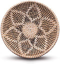 Woven Wall Decor Seagrass Handmade Boho Hanging Wall Basket, Woven Fruit Basket Bowl, Home Living Room Wall Decor, Decorative Wicker Wall Basket, Rattan African Flat Basket (Black Flower) by Unknown