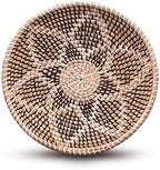 Woven Wall Decor Seagrass Handmade Boho Hanging Wall Basket, Woven Fruit Basket Bowl, Home Living Room Wall Decor, Decorative Wicker Wall Basket, Rattan African Flat Basket (Black Flower) by Unknown