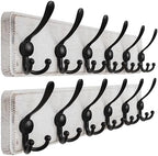 Dseap Coat Rack Wall Mounted - 24" Long 6 Tri Hooks, Heavy Duty Wooden Wall Coat Hanger Coat Hook for Clothes Hat Jacket Clothing, White and Black, Pack of 2 by Dseap