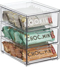 mDesign Plastic Stackable 3-Drawer Kitchen Storage Organizer - Bin with Divided Pull-Out Drawers for Pantry, Shelf, Fridge/Refrigerator, and Freezer Organization - Lumiere Collection - Clear by mDesign