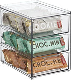 mDesign Plastic Stackable 3-Drawer Kitchen Storage Organizer - Bin with Divided Pull-Out Drawers for Pantry, Shelf, Fridge/Refrigerator, and Freezer Organization - Lumiere Collection - Clear by mDesign