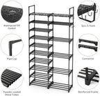 ROJASOP Shoe Rack Organizer, 10-Tier Metal Shoe Rack for Closet Entryway Garage, 32-36 Pairs Tall Shoe Boot Storage Shelf with Hooks, Stackable Large Shoe Stand, Black - Image 4