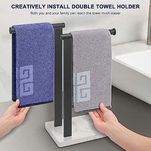 NearMoon Hand Towel Holder with Balanced Marble Base, SUS304 Stainless Steel Stand Towel Ring L Shape Hand Towel Rack Free-Standing Towel Bar for Bathroom Kitchen Countertop (Double Rod, Matte Black) - Image 5