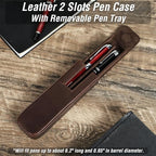 Top Grain Genuine Leather 2 Pen/Pencil Tray Case Holder, Vintage Design No Trademark, Handmade, Magnetic Closing with Drawer Design, Gift Choice for Man/Woman/Office, Matte Coffee, 2 Slots - Image 3