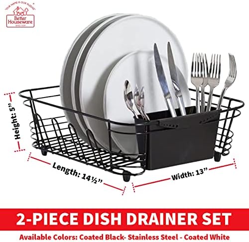 Better Houseware in-Sink Dish Drying Rack, Coated Steel, Black, 14.5 x 13 x 5 Inch, 2-Piece Set with Removable Utensil Caddy and Non-Slip Handles - Image 5