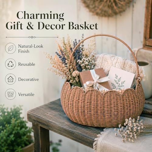 Large Wicker Picnic Basket, Handwoven Garden Harvest Basket for Gathering Vegetables Flowers Fruits, Woven Rattan Style Basket with Handles for Picnic Outdoor Storage Gardening Organization - Image 3