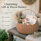 Large Wicker Picnic Basket, Handwoven Garden Harvest Basket for Gathering Vegetables Flowers Fruits, Woven Rattan Style Basket with Handles for Picnic Outdoor Storage Gardening Organization - Image 3
