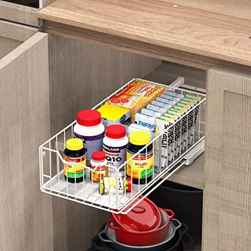 Simple Houseware Pull-Out Cabinet Sliding Basket, 17.2Dx9.7Wx5H, White - Image 4