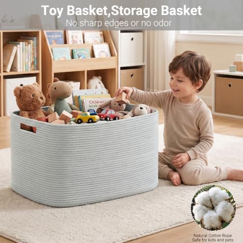 Large Laundry Basket/Hamper, 22"x17"x12", Light Grey Basket - Image 4