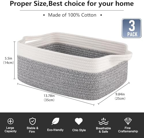 OIAHOMY 3-Pack Storage Baskets for Organizing Woven Small Basket Gery - Image 3