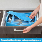Teenyyou Zippered Flatware Storage Drawer Liner Silverware Storage Bag Tarnish Preventative Silver Organizer Cutlery Case Container Box Large Capacity Silverware Chest 15.75" x 11.02" x 3.94"(Blue) - Image 5