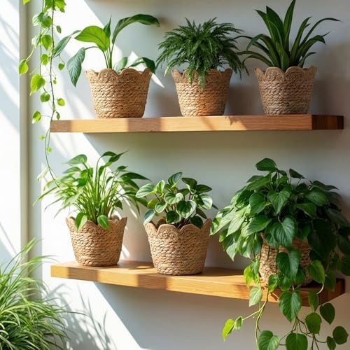 AceOrbit 12 Pcs Scalloped Seagrass Plant Basket, Medium, Brown - Image 6