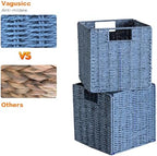 Vagusicc Wicker Storage Basket, Set of 2 Hand-Woven Storage Baskets for Shelves with Handles, Foldable Cube Storage Bins Organizer, Blue 13x13 Inch Large Wicker Baskets for Pantry Bedroom Decor, Blue - Image 2