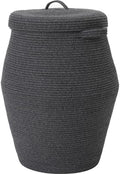 26"x20" Extra Large Tall Woven Laundry Basket with Lid, Cotton Rope Blanket Storage Basket, Freestanding Decorative Bin for Bedroom Living Room, Black & Grey Mix by Cottonphant