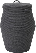 26"x20" Extra Large Tall Woven Laundry Basket with Lid, Cotton Rope Blanket Storage Basket, Freestanding Decorative Bin for Bedroom Living Room, Black & Grey Mix by Cottonphant