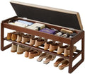 Aibiju Shoe Rack Bench with Cushion, 2 Tiers Wood Shoe Bench with Flip-Top Storage, 39.37in Shoe Rack for Entryway, Hallway, Walnut Color YD-WD062B by Aibijusolidwoodfurniture