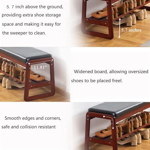 SOBIBO Solid Wood Shoe Bench, 2-Tier Wooden Entryway Bench, Modern Shoe Rack with Cushion for Hallway, Living Room (Black, 39.4'') - Image 4