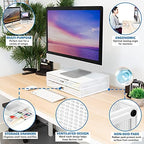 Mount-It! Mesh Computer Monitor Stand Riser [Metal] Desk Organizer with Two Pullout Storage Drawers for Desktop, Laptop, and Printer Accessories and Office Supplies (White) - Image 2