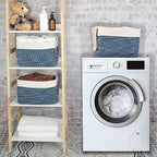 XUANGUO Woven Cotton Rope Storage Baskets 15x10x9.3" 3 Pack White and Blue - Image 6
