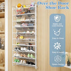 AQQHSAIN 10 Tier Over The Door Shoe Organizer Wall Shoe Shelf Shoe Holder Door Shoe Rack for Closet Pantry Hanging Shoes Clothes Toys Storage Shelves (White) - Image 6