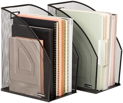 Mind Reader Vertical File Organizers, Desktop File Holders for Folders, Magazines, and Paperwork, Workspace Organizer, Metal Mesh, Set of 2, Black by MindReader