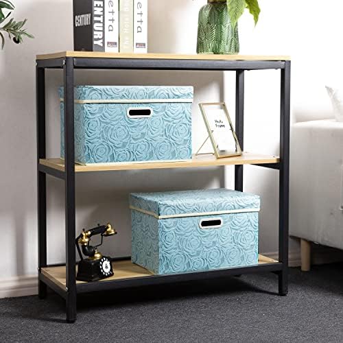PRANDOM Collapsible Storage Cubes with Lids Fabric Decorative Storage Bins Boxes Organizer Containers Baskets with Cover Handles for Bedroom Closet Living Room 14.9x9.8x9.8 Inch 3 Pack - Image 2